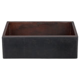 Premier Copper Products 30" Hammered Copper Farmhouse Sink, Glazed Black, 14 Gauge, KASBLK30229