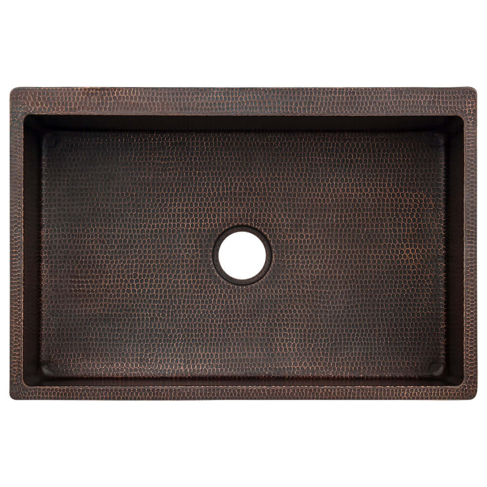 Premier Copper Products 33" Hammered Copper Farmhouse Sink, Glazed Black, 14 Gauge, KASBLK33229