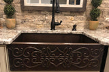 Installation Image of Premier Copper Products 30" Copper Farmhouse Sink, Oil Rubbed Bronze, KASDB30229S