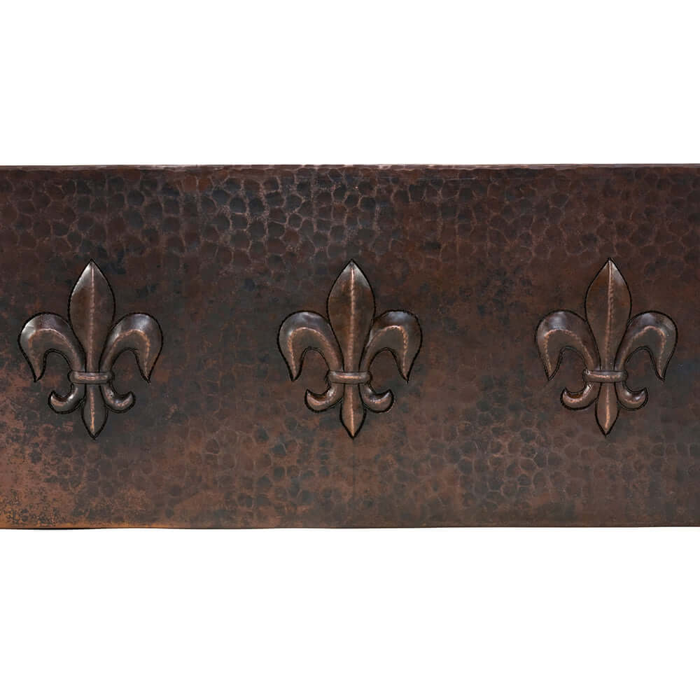 Premier Copper Products 33" Hammered Copper Kitchen Apron Single Basin Farmhouse Sink w/ Fleur De Lis with Matching Drain and Accessories, Oil Rubbed Bronze, KSP3_KASDB33229F