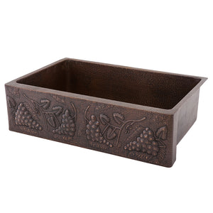Alternate Image for Premier Copper Products 33" Copper Farmhouse Sink, Oil Rubbed Bronze, KASDB33229G
