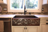 Installation Image of Premier Copper Products 33" Copper Farmhouse Sink, Oil Rubbed Bronze and Nickel, KASDB33229S-NB