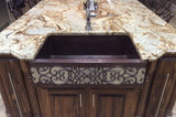 Installation Image of Premier Copper Products 33" Copper Farmhouse Sink, Oil Rubbed Bronze and Nickel, KASDB33229S-NB