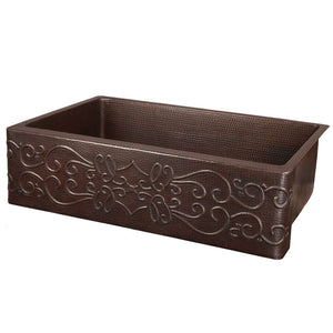 Alternate Image for Premier Copper Products 33" Copper Farmhouse Sink, Oil Rubbed Bronze, KASDB33229S