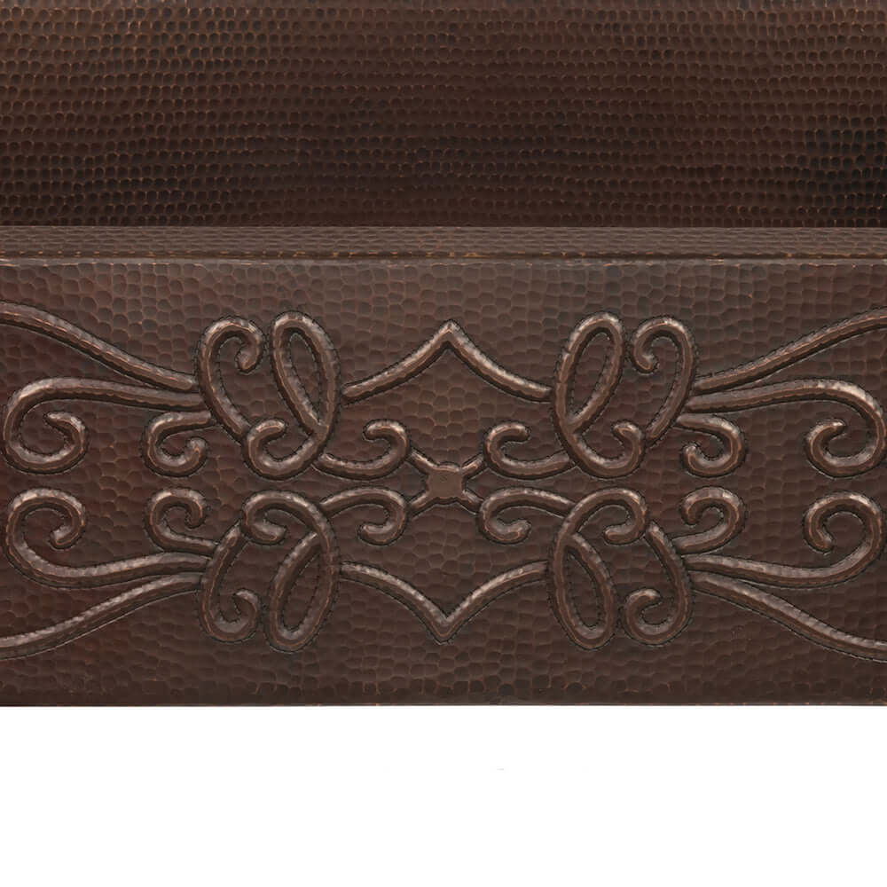 Premier Copper Products 33" Hammered Copper Kitchen Apron Single Basin Farmhouse Sink w/ Scroll Design with Matching Drain and Accessories, Oil Rubbed Bronze, KSP3_KASDB33229S