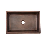 Premier Copper Products 33" Hammered Copper Kitchen Apron Single Basin Farmhouse Sink with Matching Drain, and Accessories, Oil Rubbed Bronze, KSP3_KASDB33229