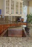 Installation Image of Premier Copper Products 33" Copper Farmhouse Sink, Oil Rubbed Bronze, KASDB33229