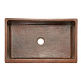 Premier Copper Products 35" Hammered Copper Kitchen Apron Single Basin Farmhouse Sink with Matching Drain and Accessories, Oil Rubbed Bronze, KSP3_KASDB35229