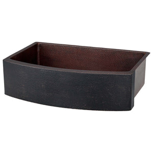 Alternate Image for Premier Copper Products 33" Hammered Copper Farmhouse Sink, Glazed Black, 14 Gauge, KASRBLK33249
