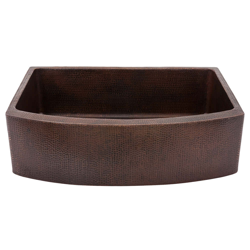 Premier Copper Products 30" Hammered Copper Kitchen Rounded Apron Single Basin Farmhouse Sink with Matching Drains, and Accessories, Oil Rubbed Bronze, KSP3_KASRDB30249