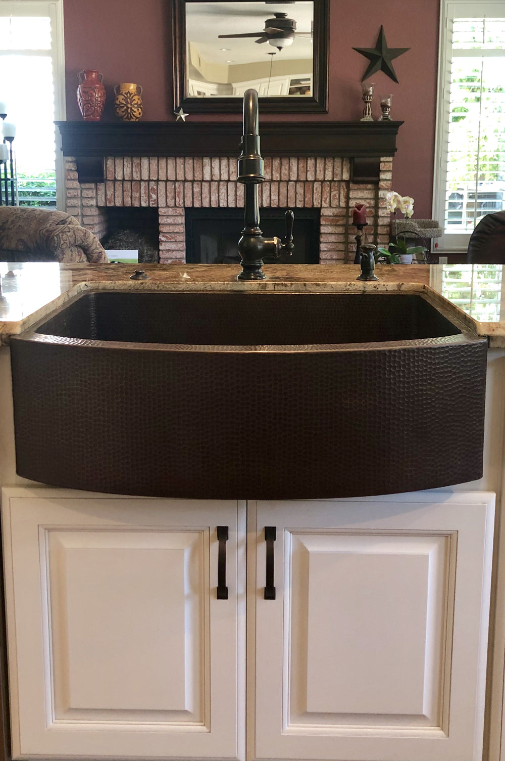 Installation Image of Premier Copper Products 30" Copper Farmhouse Sink, Oil Rubbed Bronze, KASRDB30249