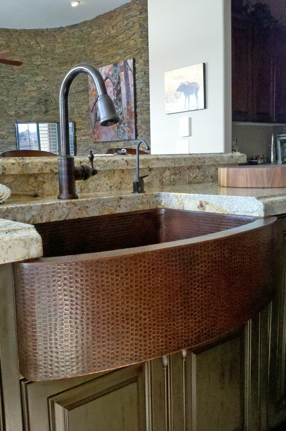 Installation Image of Premier Copper Products 33" Copper Farmhouse Sink, Oil Rubbed Bronze, KASRDB33249