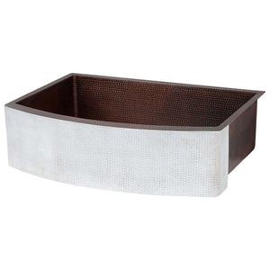 Alternate Image for Premier Copper Products 33" Hammered Copper Farmhouse Sink, Glazed White, 14 Gauge, KASRWHT33249