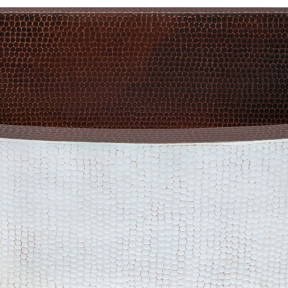 Premier Copper Products 33" Hammered Copper Farmhouse Sink, Glazed White, 14 Gauge, KASRWHT33249