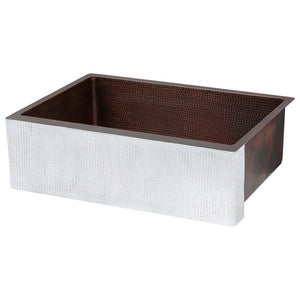 Alternate Image for Premier Copper Products 30" Hammered Copper Farmhouse Sink, Glazed White, 14 Gauge, KASWHT30229