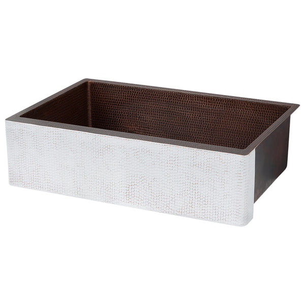 Premier Copper Products 33" Hammered Copper Farmhouse Sink, Glazed White, 14 Gauge, KASWHT33229