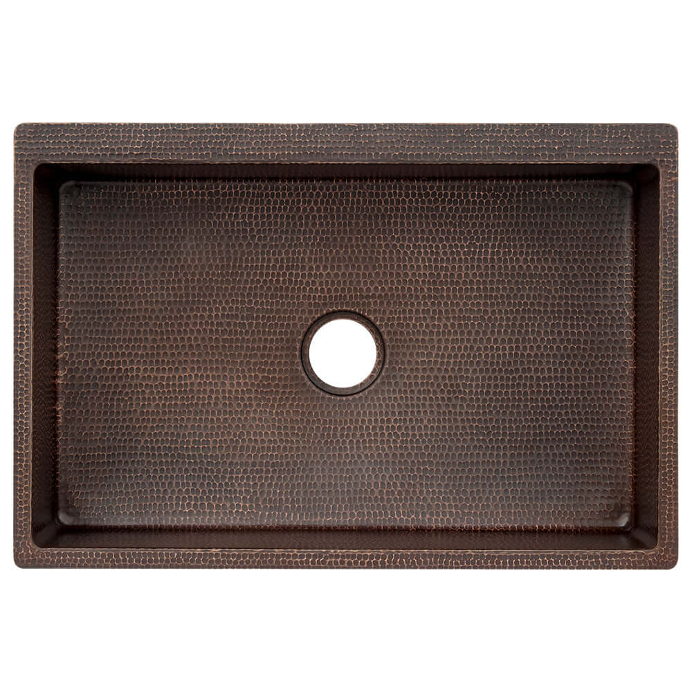 Premier Copper Products 33" Hammered Copper Farmhouse Sink, Glazed White, 14 Gauge, KASWHT33229