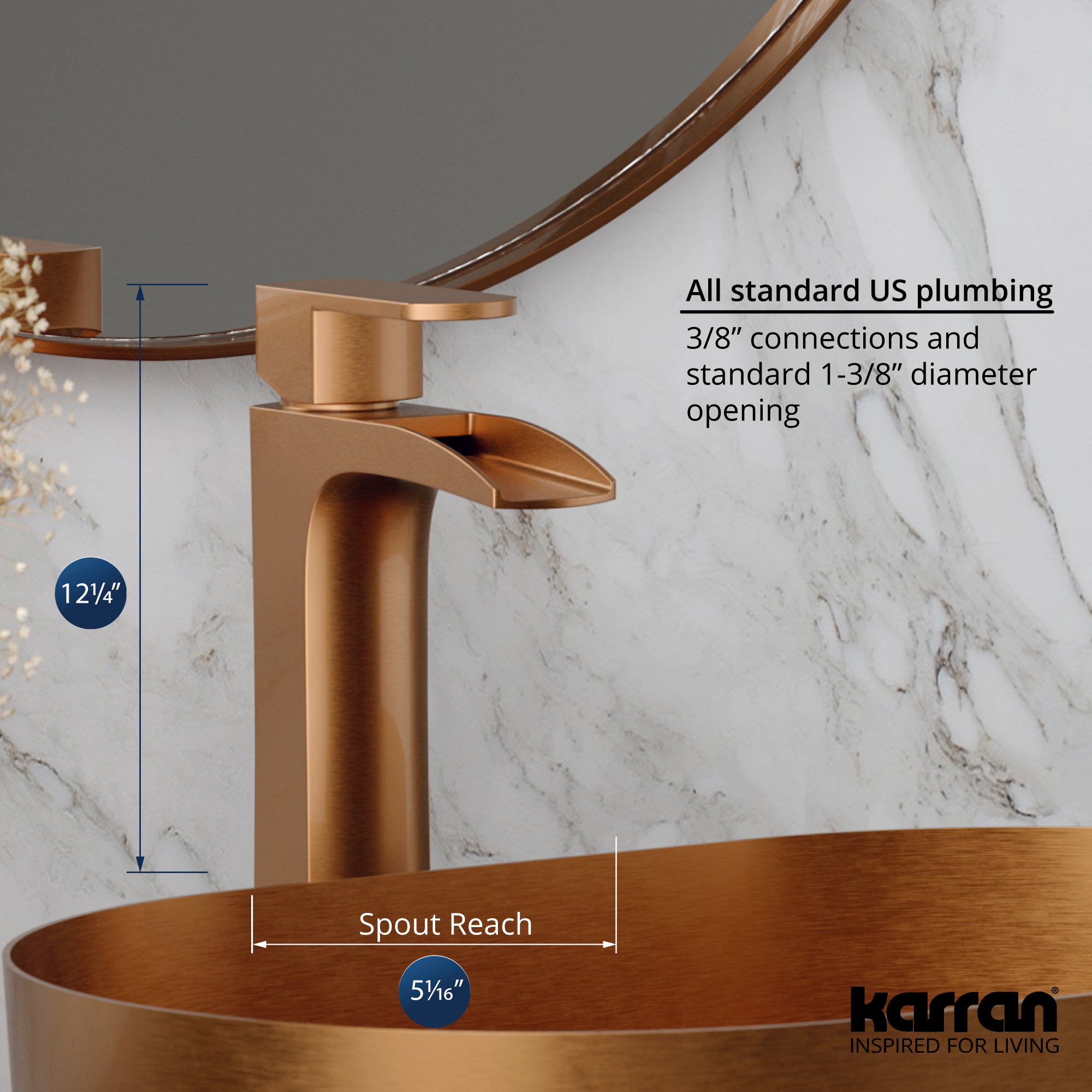 Karran Kassel 1.2 GPM Single Lever Handle Lead-free Brass ADA Bathroom Faucet, Vessel, Brushed Copper, KBF442BC