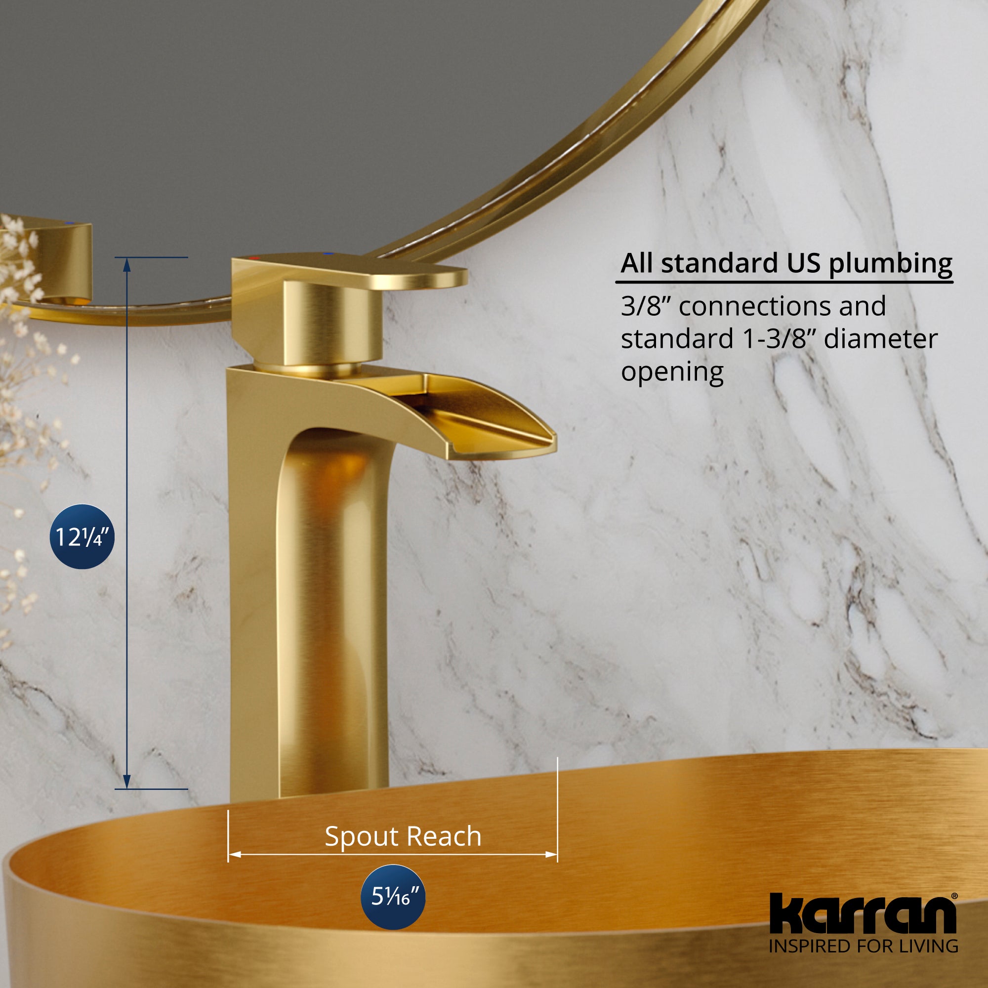Karran Kassel 1.2 GPM Single Lever Handle Lead-free Brass ADA Bathroom Faucet, Vessel, Brushed Gold, KBF442BG