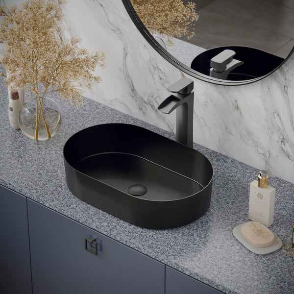 Karran Kassel 1.2 GPM Single Lever Handle Lead-free Brass ADA Bathroom Faucet, Vessel, Gunmetal Grey, KBF442GG