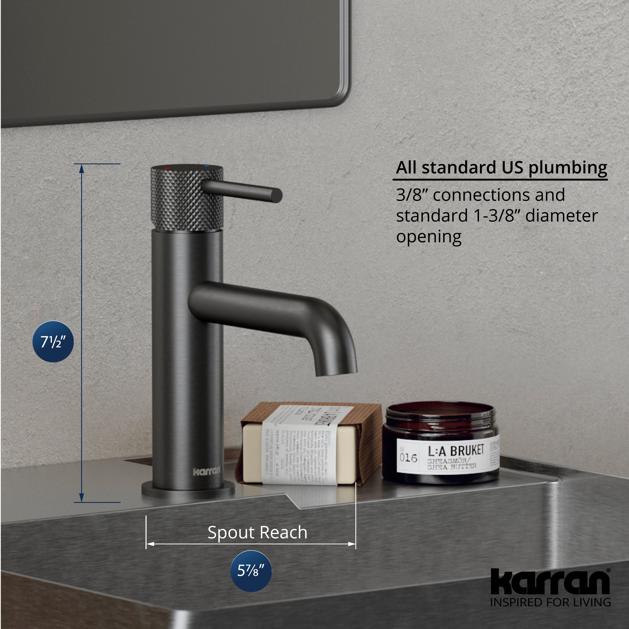 Karran Tryst 1.2 GPM Single Lever Handle Lead-free Brass ADA Bathroom Faucet, Basin, Gunmetal Grey, KBF460GG