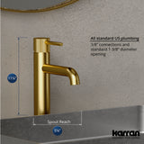 Karran Tryst 1.2 GPM Single Lever Handle Lead-free Brass ADA Bathroom Faucet, Vessel, Brushed Gold, KBF462BG