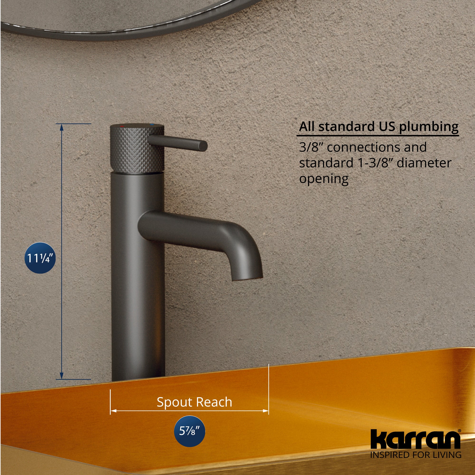 Karran Tryst 1.2 GPM Single Lever Handle Lead-free Brass ADA Bathroom Faucet, Vessel, Gunmetal Grey, KBF462GG