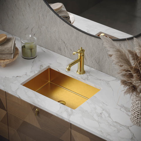 Karran Vineyard 1.2 GPM Single Lever Handle Lead-free Brass ADA Bathroom Faucet, Basin, Brushed Gold, KBF470BG