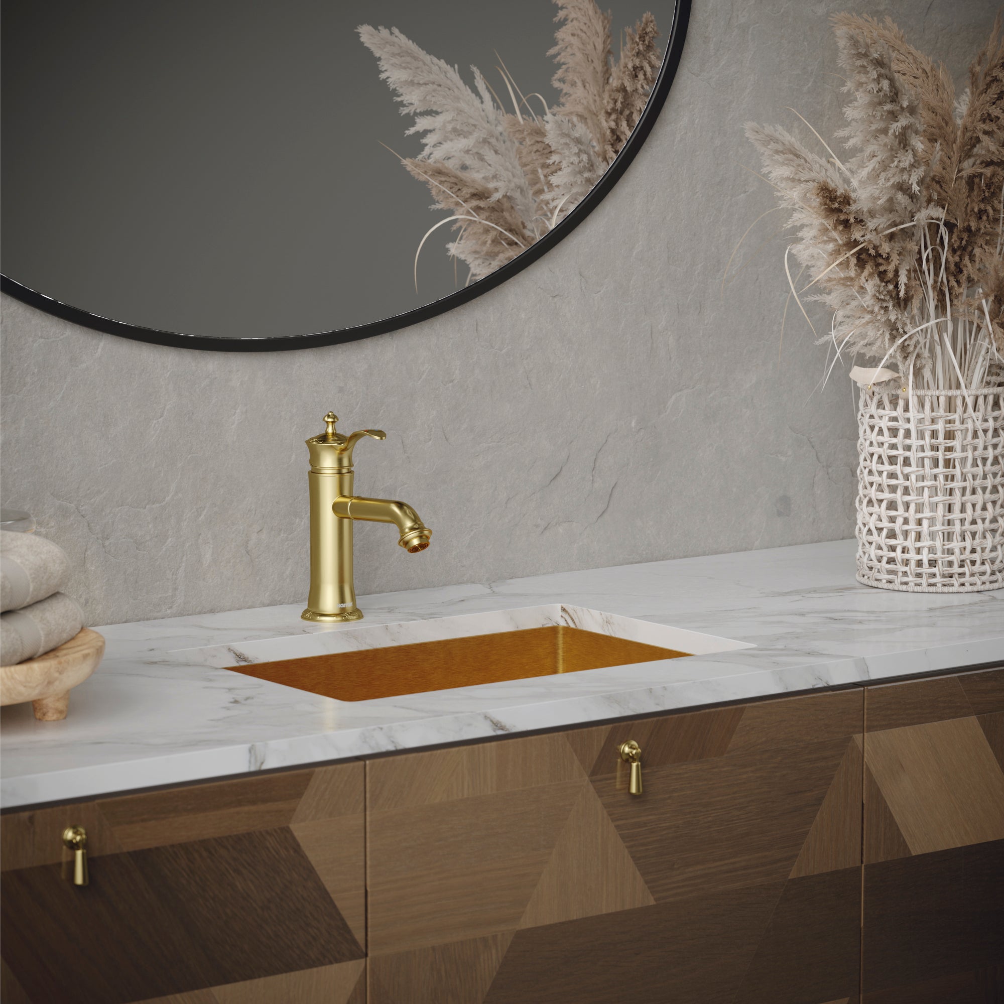 Karran Vineyard 1.2 GPM Single Lever Handle Lead-free Brass ADA Bathroom Faucet, Basin, Brushed Gold, KBF470BG