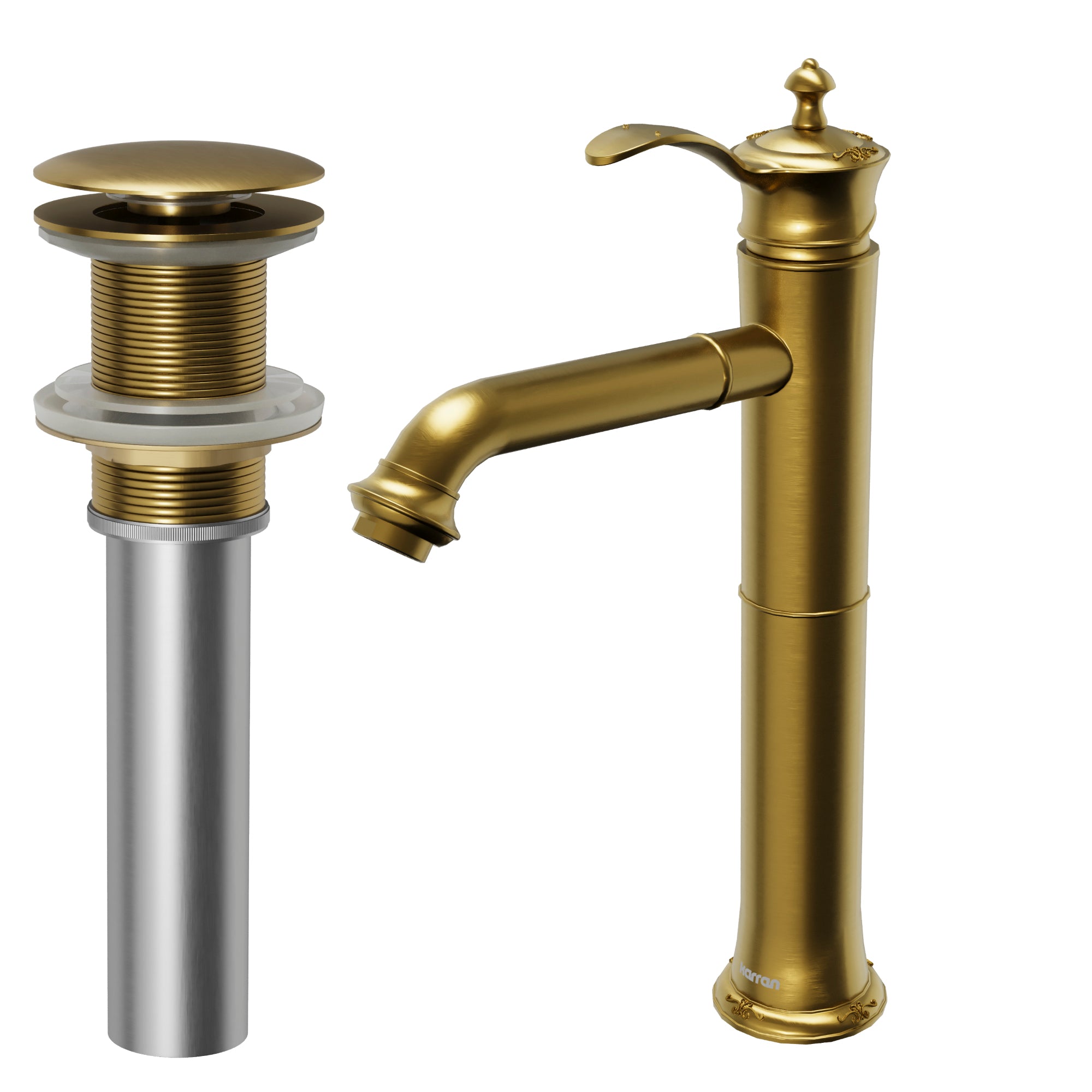 Karran Vineyard 1.2 GPM Single Lever Handle Lead-free Brass ADA Bathroom Faucet, Vessel, Gold, KBF472G