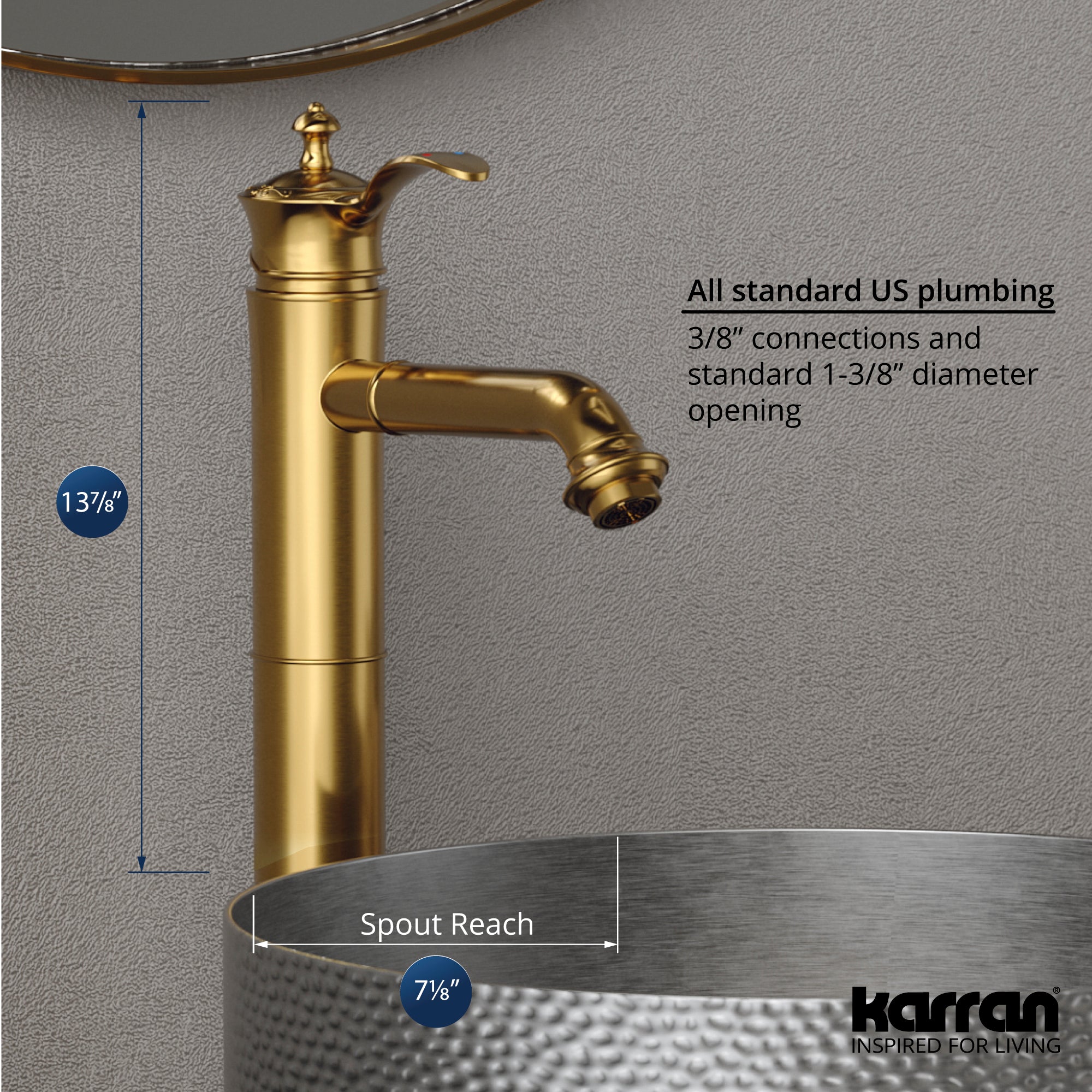 Karran Vineyard 1.2 GPM Single Lever Handle Lead-free Brass ADA Bathroom Faucet, Vessel, Gold, KBF472G