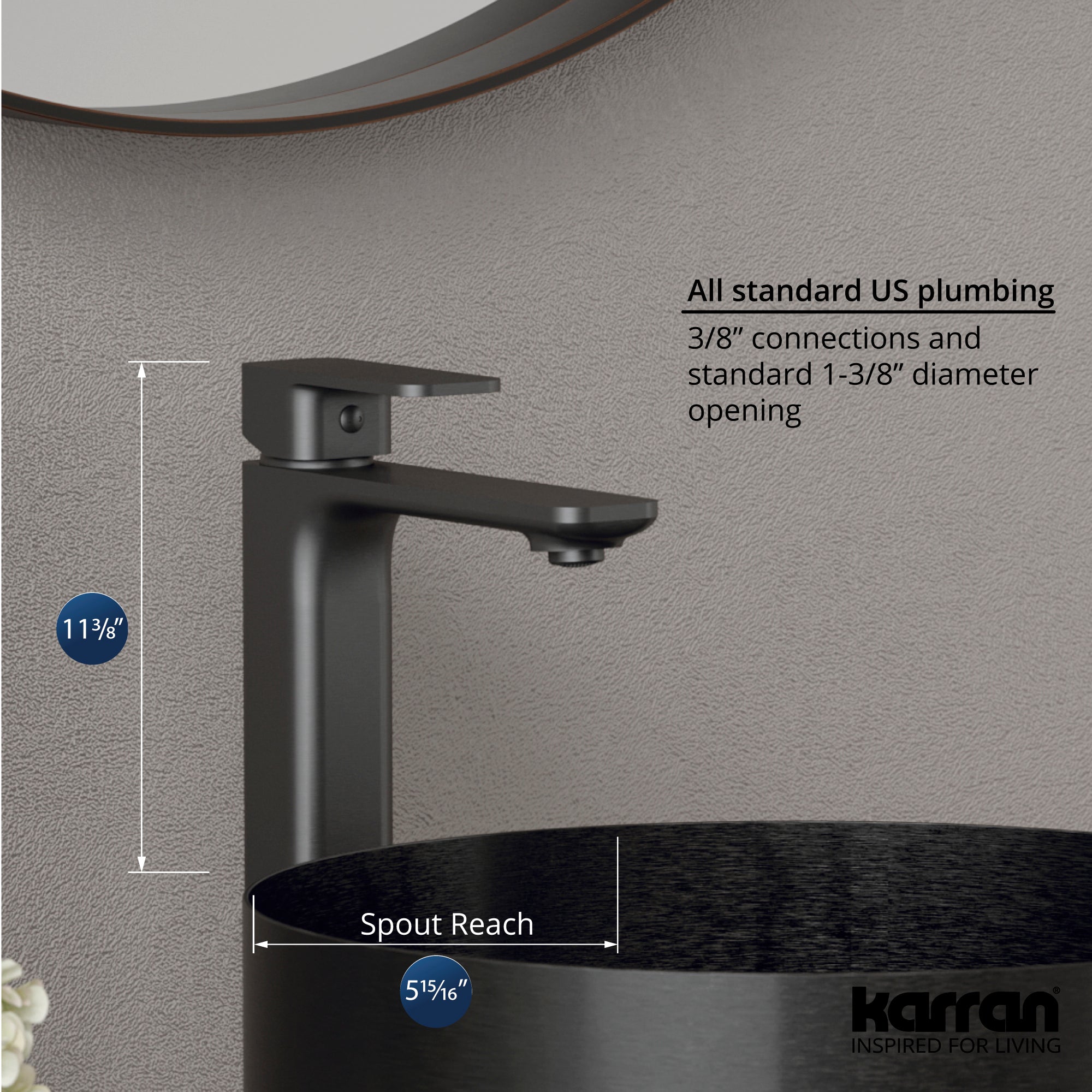 Karran Venda 1.2 GPM Single Lever Handle Lead-free Brass ADA Bathroom Faucet, Vessel, Gunmetal Grey, KBF512GG