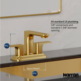 Karran Venda 1.2 GPM Double Lever Handle Lead-free Brass ADA Bathroom Faucet, Centerset, Brushed Gold, KBF516BG
