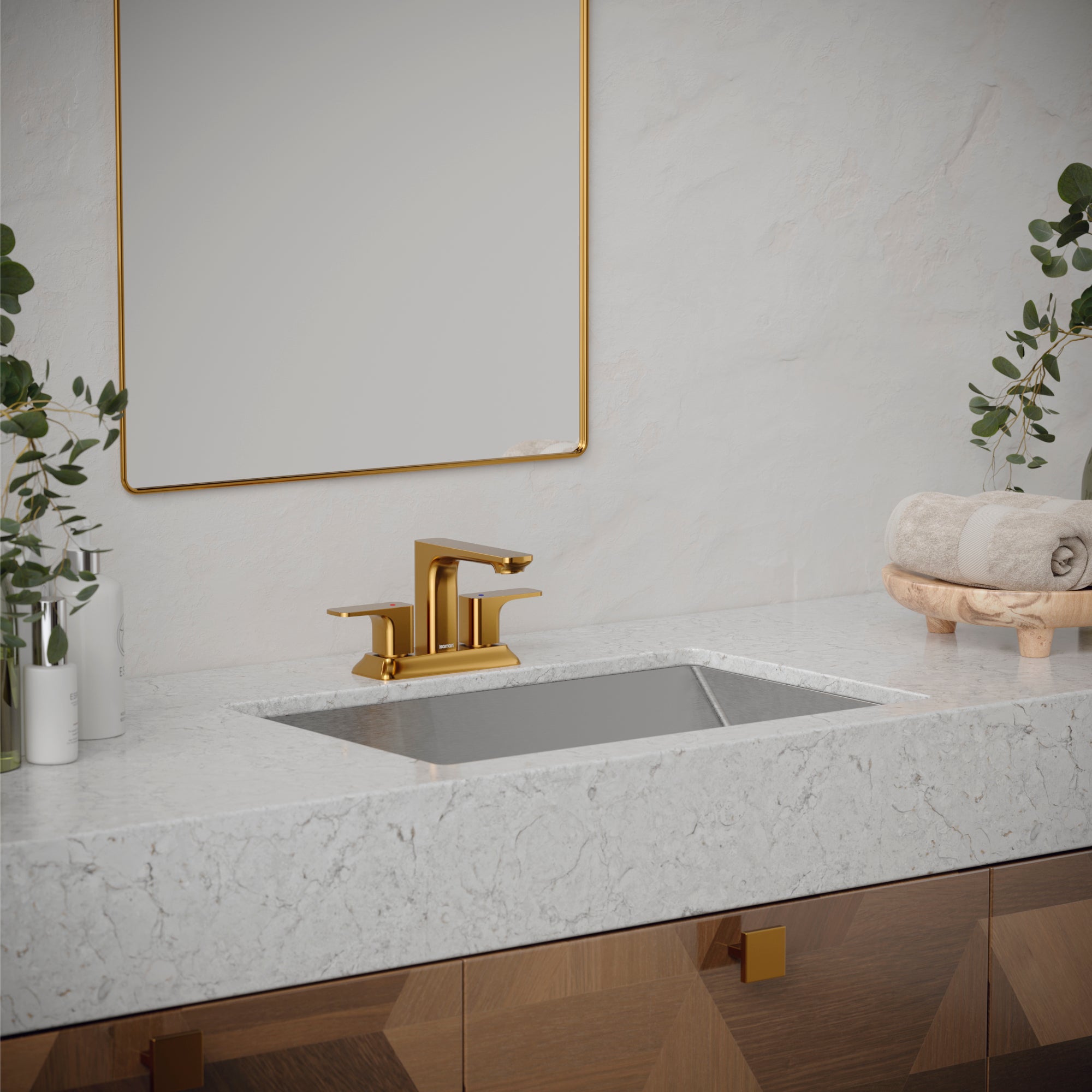 Karran Venda 1.2 GPM Double Lever Handle Lead-free Brass ADA Bathroom Faucet, Centerset, Gold, KBF516G