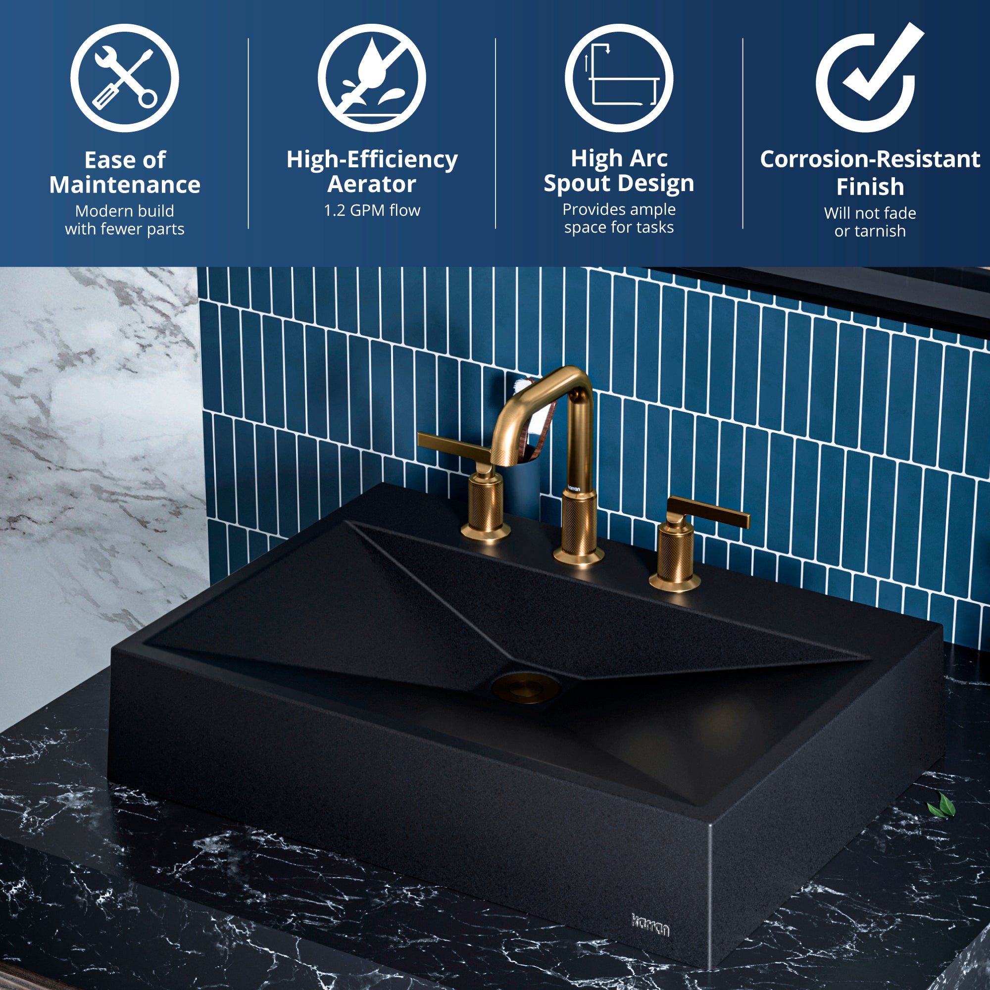 Karran Gillingham 1.2 GPM Double Lever Handle Lead-free Brass ADA Bathroom Faucet, Widespread, Gold, KBF534G