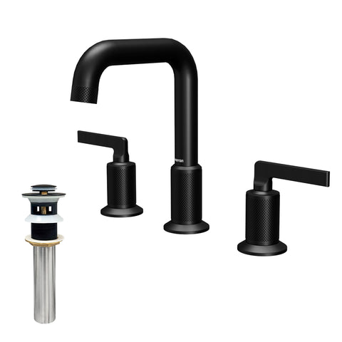 Karran Gillingham 1.2 GPM Double Lever Handle Lead-free Brass ADA Bathroom Faucet, Widespread, Matte Black, KBF534MB