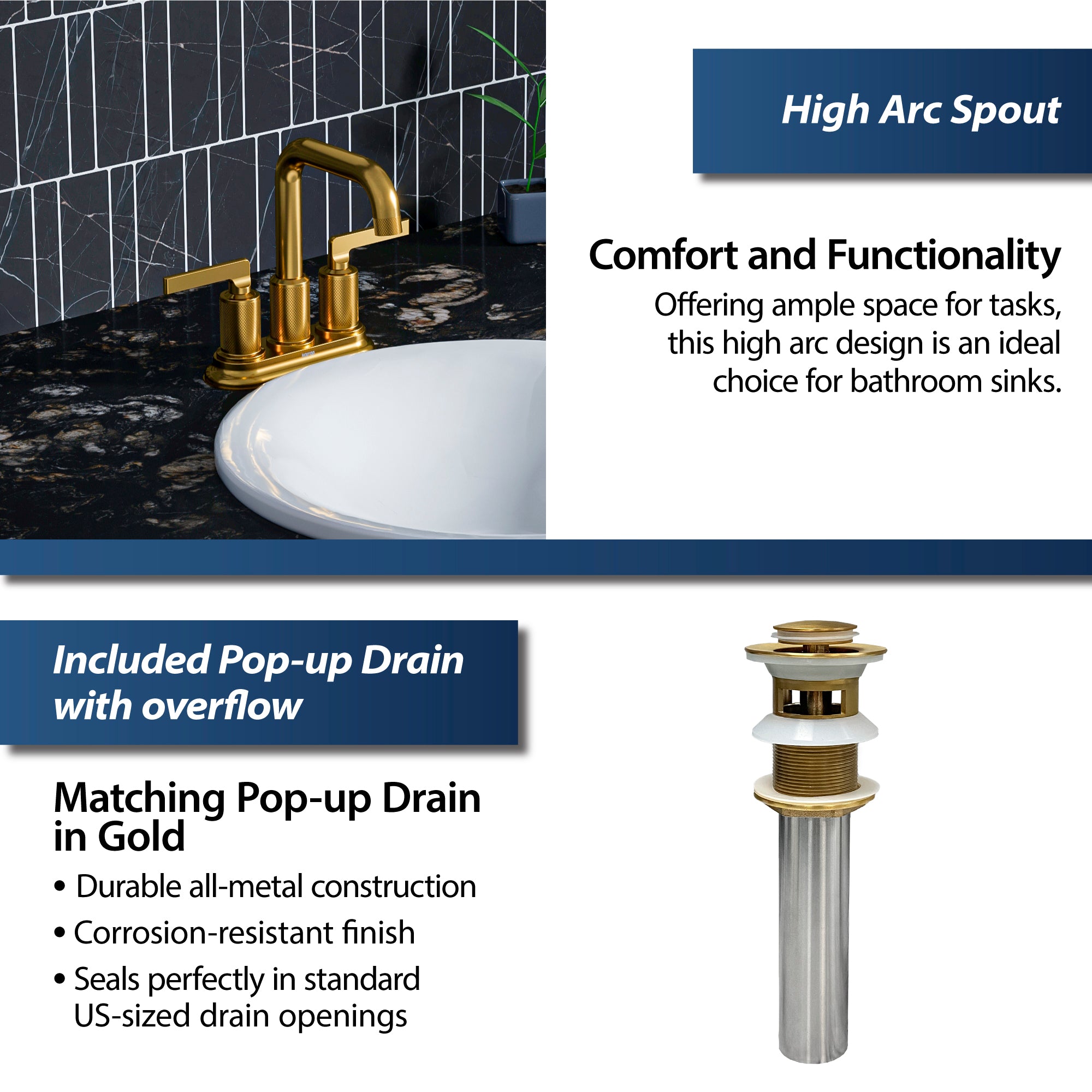 Alternate Image for Karran Gillingham 1.2 GPM Double Lever Handle Lead-free Brass ADA Bathroom Faucet, Centerset, Gold, KBF536G