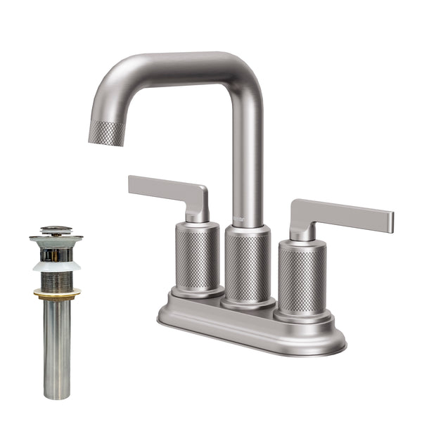 Karran Gillingham 1.2 GPM Double Lever Handle Lead-free Brass ADA Bathroom Faucet, Centerset, Stainless Steel, KBF536SS