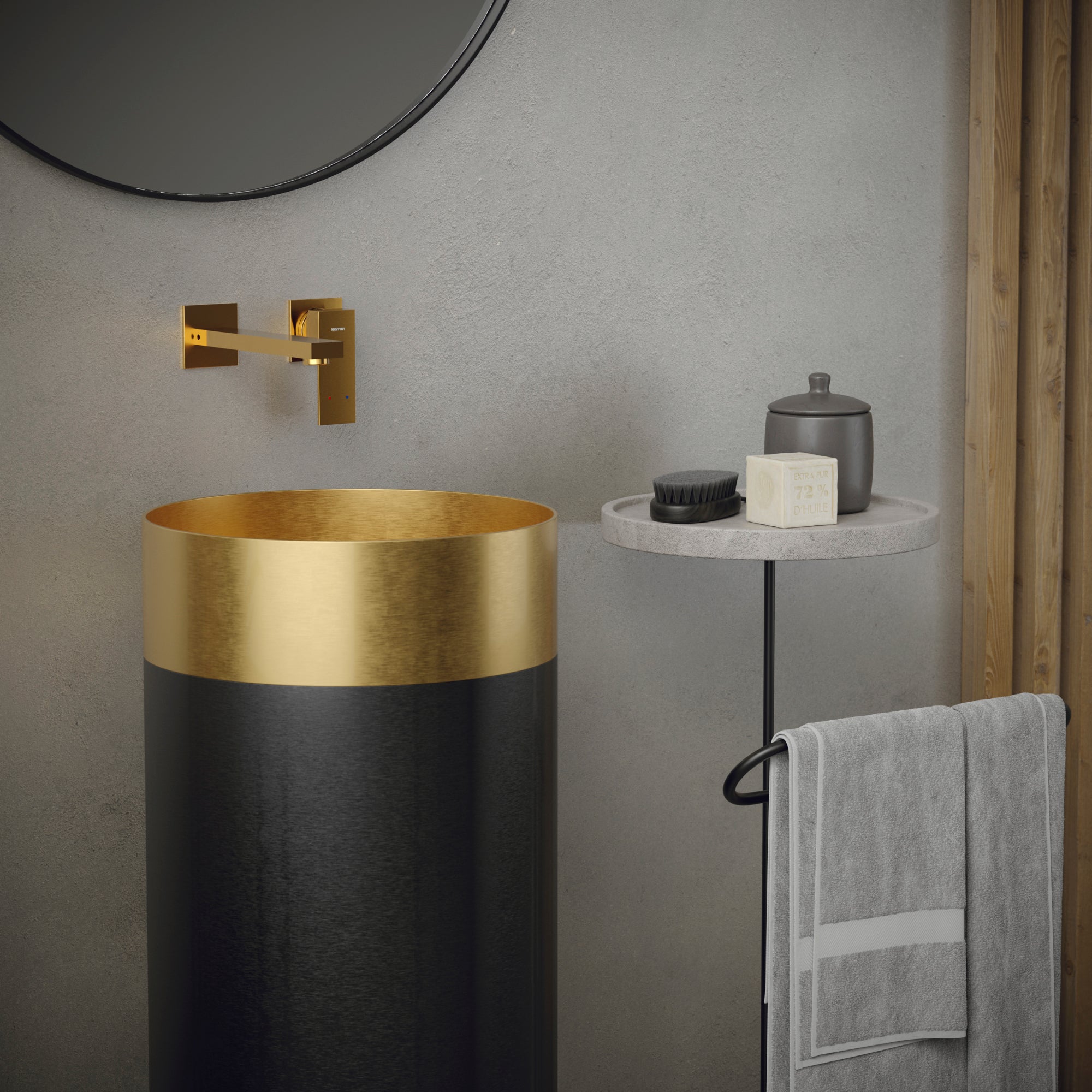 Karran Alberton 1.5 GPM Single Lever Handle Lead-free Brass ADA Bathroom Faucet, Wall Mounted, Gold, KBF620G
