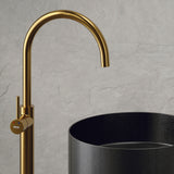 Karran Howick 1.5 GPM Single Lever Handle Lead-free Brass Bathroom Faucet, Freestanding Floor Mounted, Gold, KBF650G