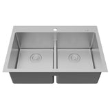 Karran Fusion 33" Drop In/Topmount Stainless Steel Kitchen Sink with Accessories, 50/50 Double Bowl, 16 Gauge, TMDB3321-PK1