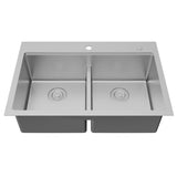 Karran Fusion 33" Drop In/Topmount Stainless Steel Workstation Kitchen Sink with Accessories, 50/50 Double Bowl, 16 Gauge, WSTMDB3323-PK1