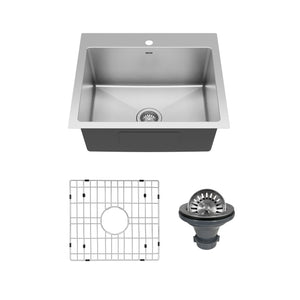 Main Image of Karran 25" Drop In/Topmount Stainless Steel Kitchen Sink with Accessories, 16 Gauge, EL-30-PK1