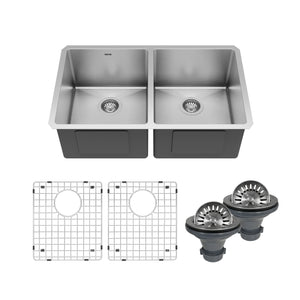 Main Image of Karran 32" Undermount Stainless Steel Kitchen Sink, 50/50 Double Bowl, 16 Gauge, EL-76-PK1