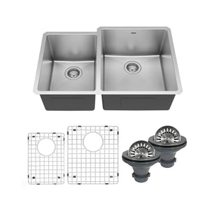 Main Image of Karran Elite 33" Undermount Stainless Steel Kitchen Sink with Accessories, 40/60 Double Bowl, 16 Gauge, EL-78L-PK1