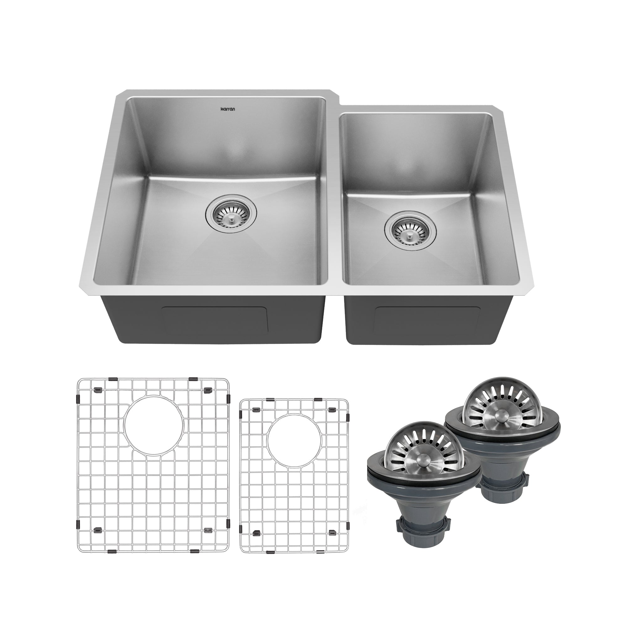 Main Image of Karran Elite 33" Undermount Stainless Steel Kitchen Sink with Accessories, 60/40 Double Bowl, 16 Gauge, EL-78R-PK1