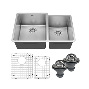 Main Image of Karran Elite 33" Undermount Stainless Steel Kitchen Sink with Accessories, 60/40 Double Bowl, 16 Gauge, EL-78R-PK1