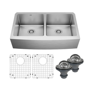 Main Image of Karran Elite 36" Stainless Steel Farmhouse Sink with Accessories, 50/50 Double Bowl, 16 Gauge, EL-88-PK1