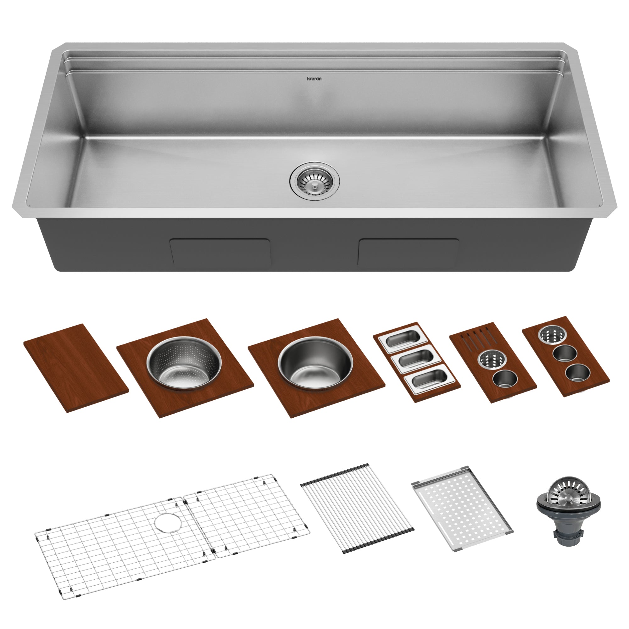 Alternate Image for Karran 45' Undermount Stainless Steel Workstation Kitchen Sink with Accessories, 16 Gauge, WS-100-PK1