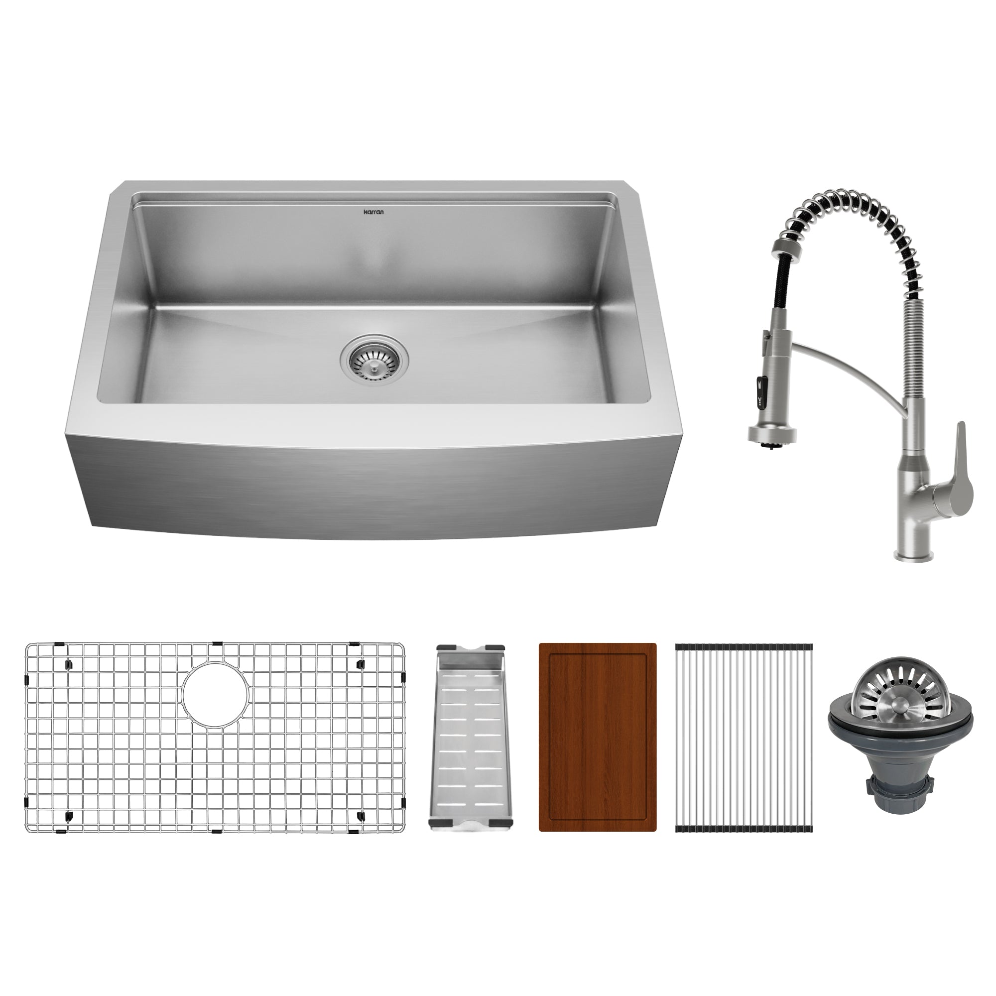 Karran Elite Workstation 33" Stainless Steel Farmhouse Sink with Faucet, WSA-45-PK3